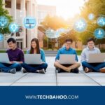 Emory University campus with students engaged in technology and innovation activities